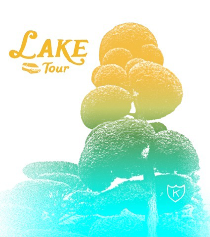 Candy colored trees, text reads: Lake Tour