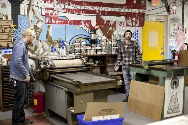 Artists at work in the Dinderbeck gallery and studio