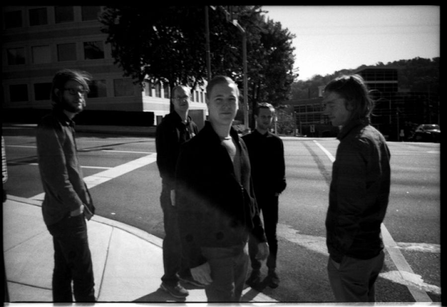 La Dispute band members at a crosswalk