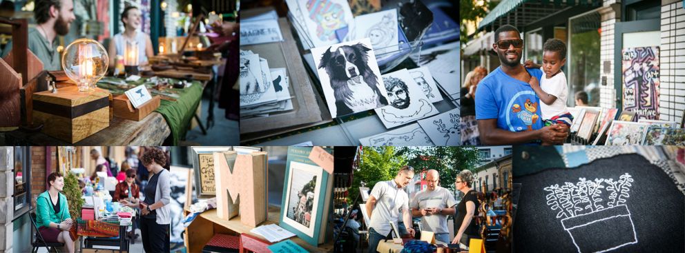 Photo collage of art and visitors at the artists market