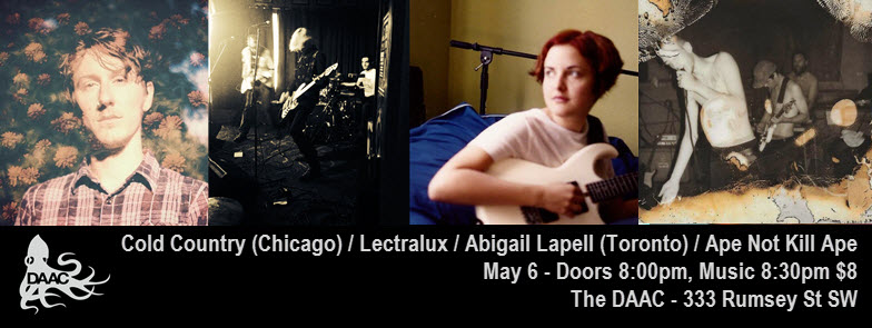 Four photos of the artists - Cold Country, Lectralux, Abigail Lapell, and Ape Not Kill Ape