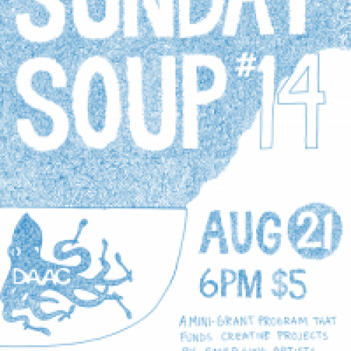 White lettering on a fuzzy blue background: Sunday Soup #14