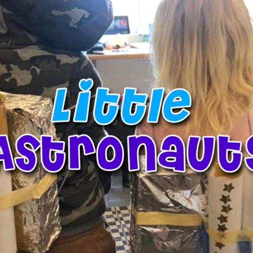 Two children in DIY astronaut packs